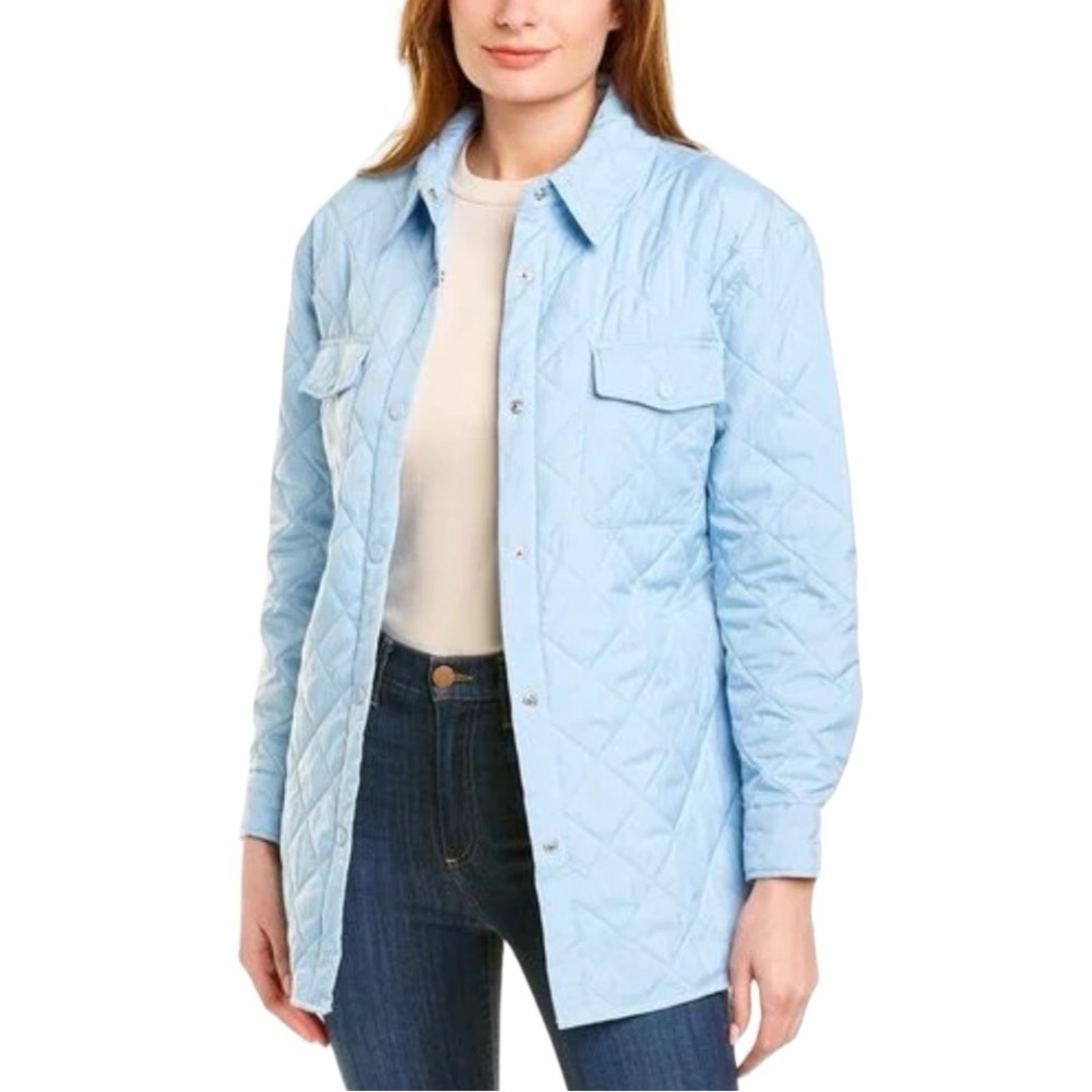 NWT NVLT Baby Blue Self-Belted Collared Quilted Shirt Jacket size S